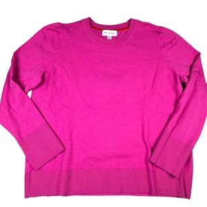 Free Assembly Womens Hot Pink Crewneck Ribbed Cuff Knit Sweater Puff Sleeve XL